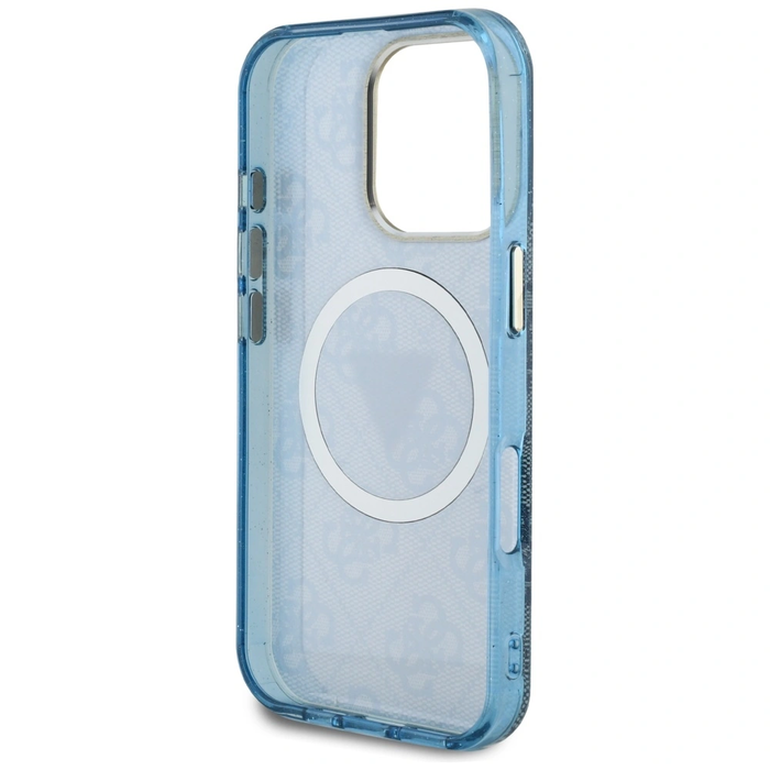 Guess IML Metal Glitter 4G Circle Triangle MagSafe Apple iPhone 16 Pro Max blue