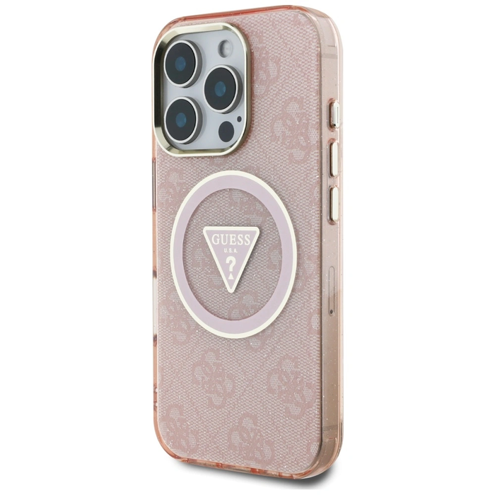 Guess IML Metal Glitter 4G Circle Triangle MagSafe Apple iPhone 16 Pro Max pink