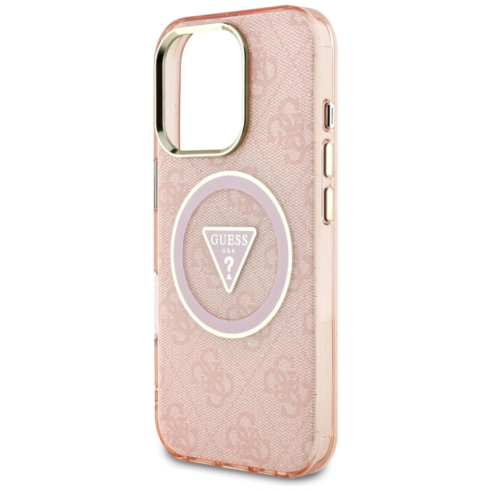 Guess IML Metal Glitter 4G Circle Triangle MagSafe Apple iPhone 16 Pro Max pink