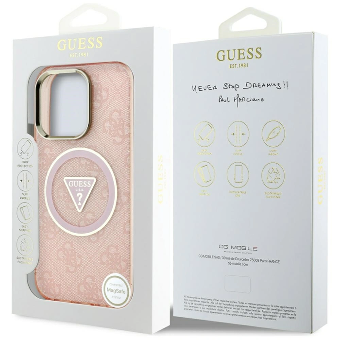 Guess IML Metal Glitter 4G Circle Triangle MagSafe Apple iPhone 16 Pro pink