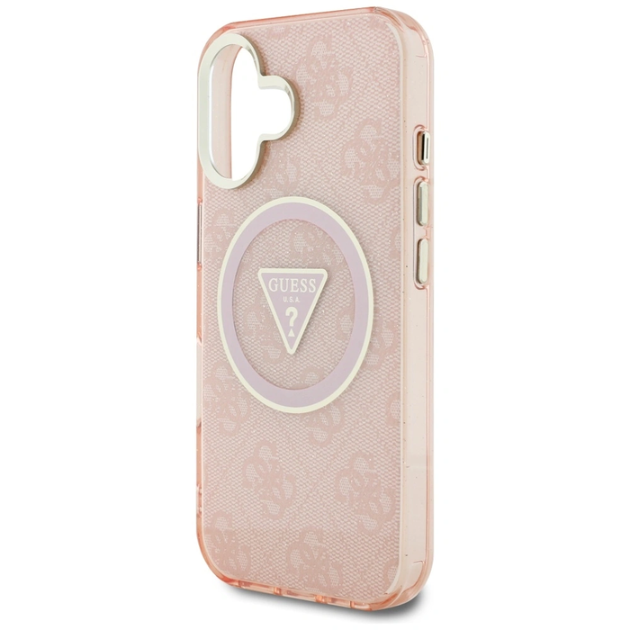 Guess IML Metal Glitter 4G Circle Triangle MagSafe Apple iPhone 16 pink