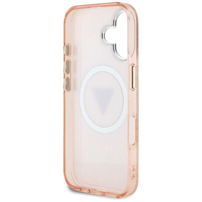 Guess IML Metal Glitter 4G Circle Triangle MagSafe Apple iPhone 16 pink