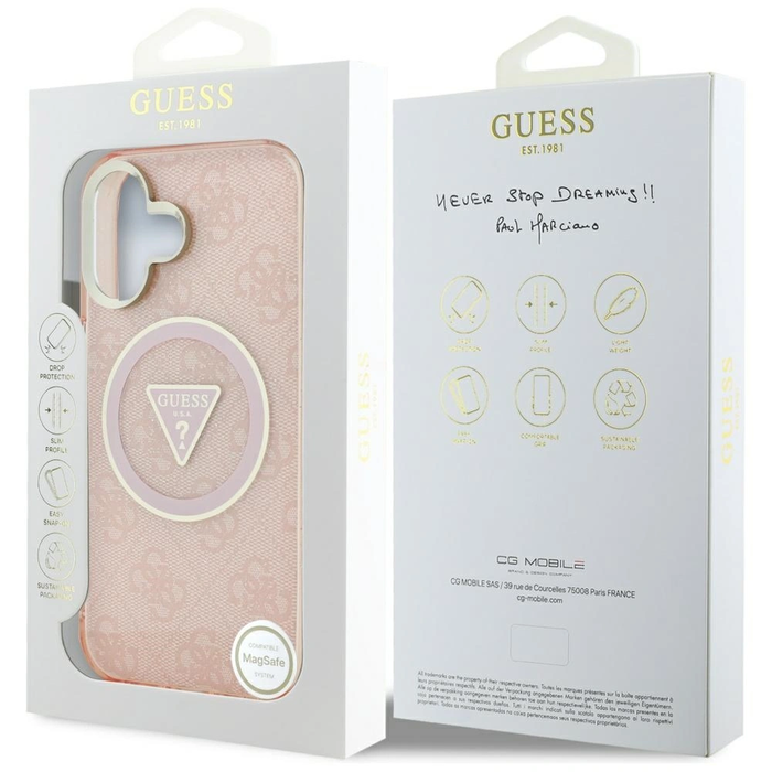 Guess IML Metal Glitter 4G Circle Triangle MagSafe Apple iPhone 16 pink