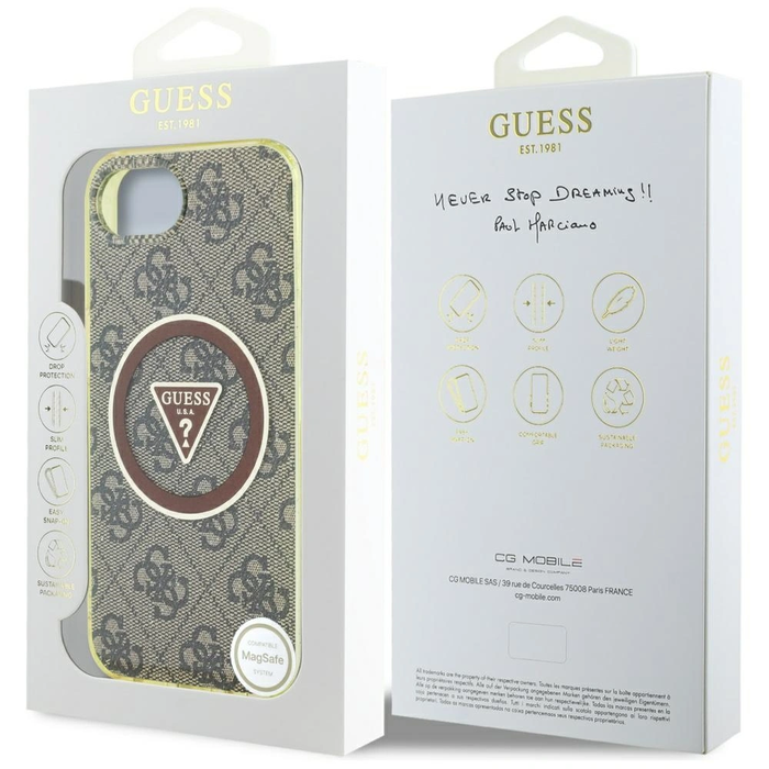 Guess IML Metal Glitter 4G Circle Triangle MagSafe Apple iPhone 17e / 16e brown