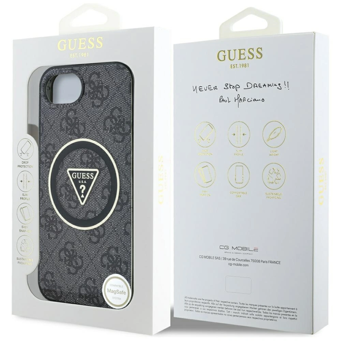 Guess IML Metal Glitter 4G Circle Triangle MagSafe Apple iPhone 17e / 16e black