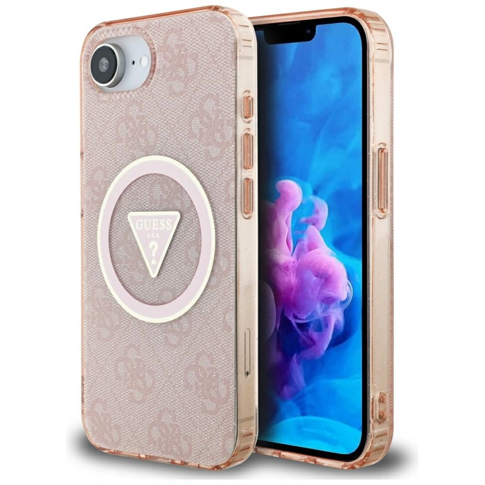 Guess IML Metal Glitter 4G Circle Triangle MagSafe Apple iPhone 17e / 16e pink