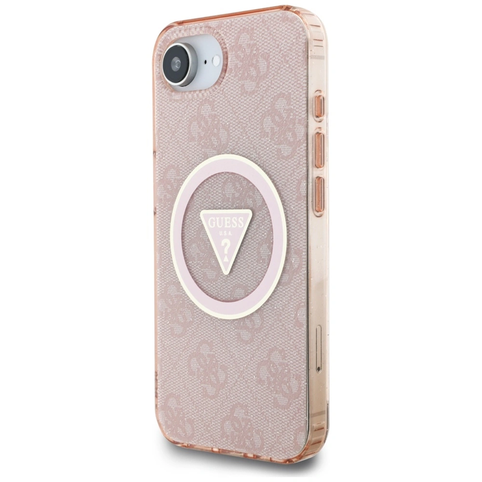 Guess IML Metal Glitter 4G Circle Triangle MagSafe Apple iPhone 17e / 16e pink
