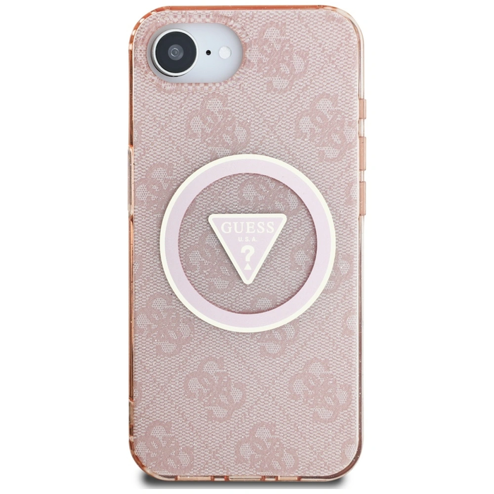 Guess IML Metal Glitter 4G Circle Triangle MagSafe Apple iPhone 17e / 16e pink