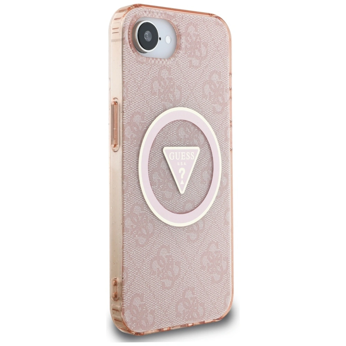 Guess IML Metal Glitter 4G Circle Triangle MagSafe Apple iPhone 17e / 16e pink