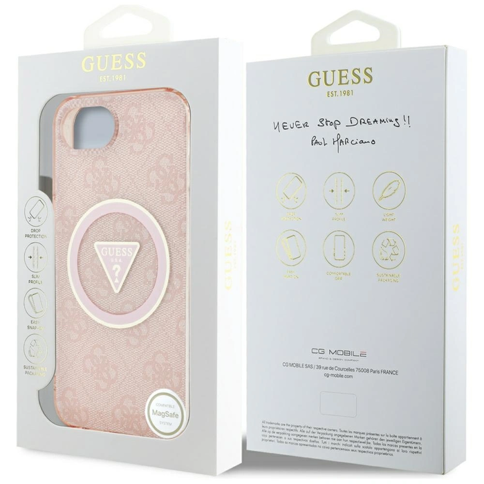 Guess IML Metal Glitter 4G Circle Triangle MagSafe Apple iPhone 17e / 16e pink