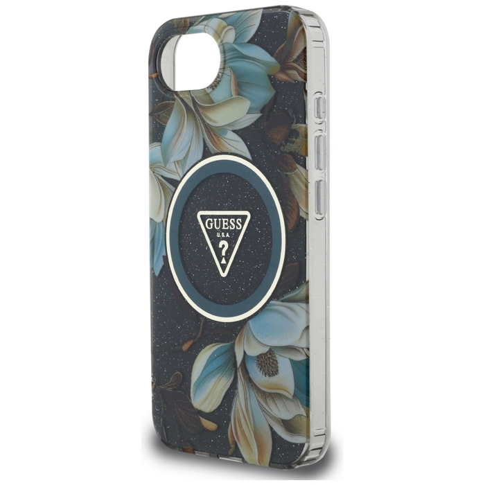 Guess IML Metal Glitter Flowers Triangle MagSafe Apple iPhone 17e / 16e black