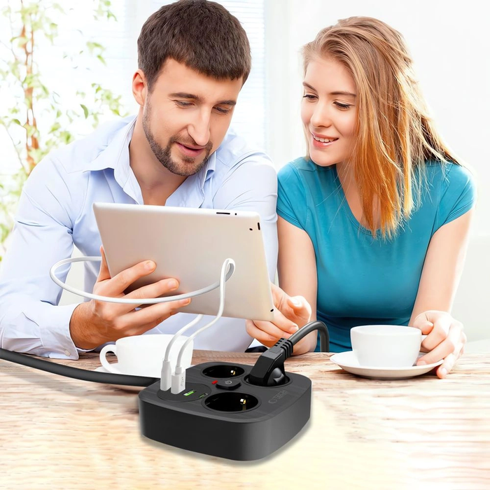Tech-Protect PCS3X4 Power Strip 2xUSB-A, 2xUSB-C, 3xSocket AC 200cm Black