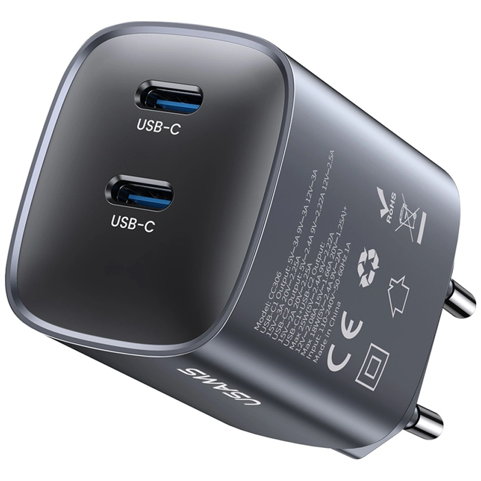USAMS CC305 T66 45W GaN 2xUSB-C Wall Charger tarnish