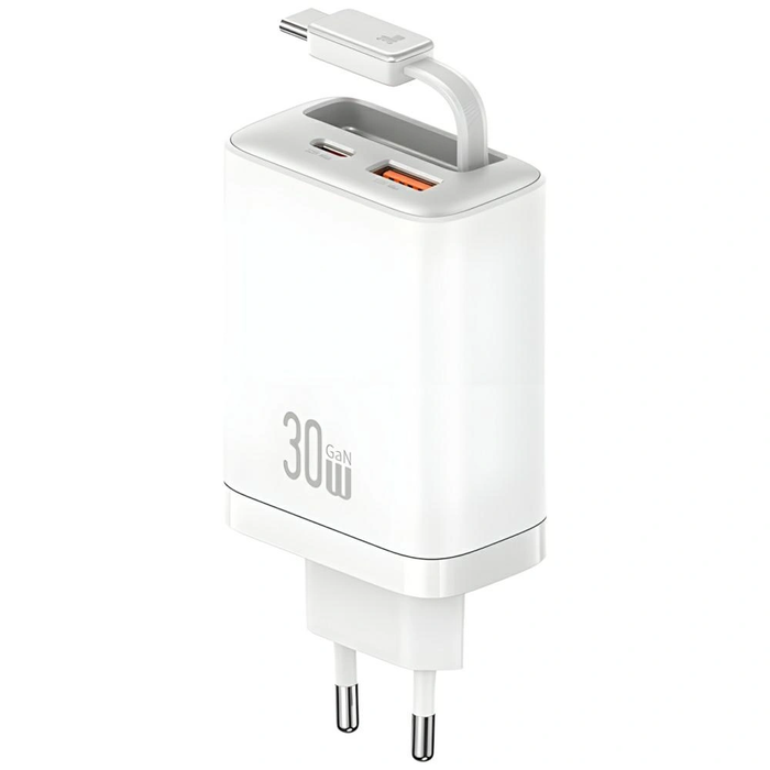 USAMS Xiang Series CC296 30W USB-A, USB-C Wall Charger + USB-C Cable white