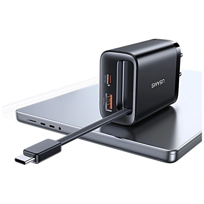 USAMS Xiang Series CC296 30W USB-A, USB-C Wall Charger + USB-C Cable white