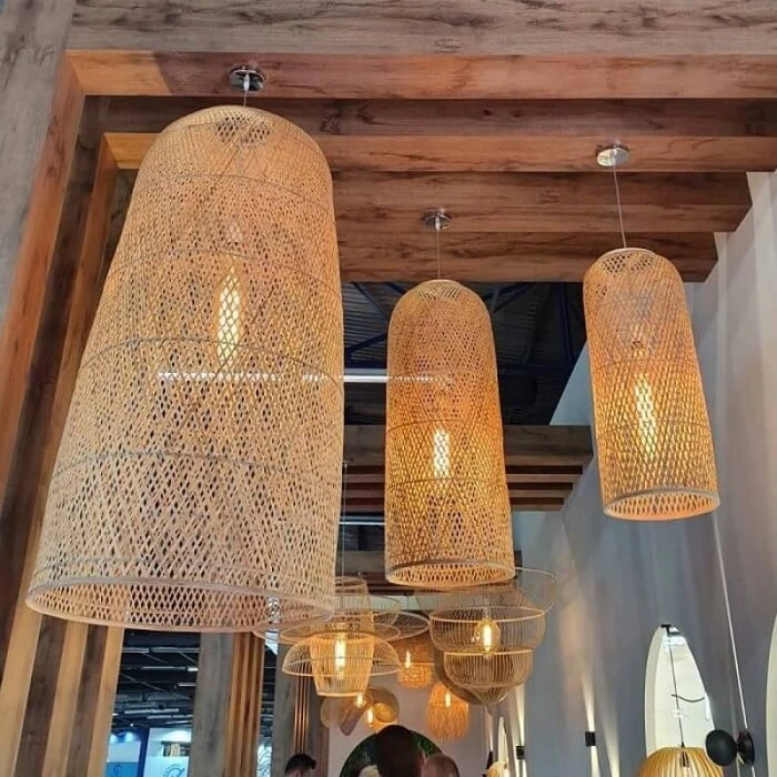 Bamboo Tower - Κρεμαστό Μονόφωτο Φωτιστικό E27 από Φυσικό Μπαμπού (25 x 25 x 50 cm) - VenCore