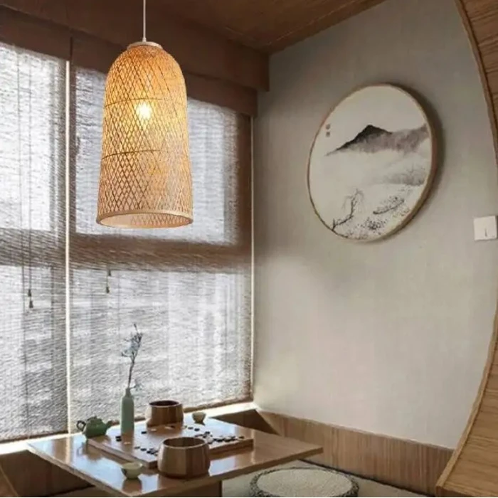 Bamboo Tower - Κρεμαστό Μονόφωτο Φωτιστικό E27 από Φυσικό Μπαμπού (25 x 25 x 50 cm) - VenCore