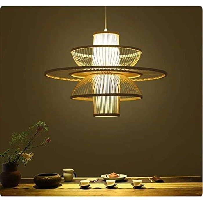 Zen Lotus - Hanging Multi-light Pendant E27 Modern Bamboo Natural Weave (45 x 45 x 42.5 cm) - VenCore