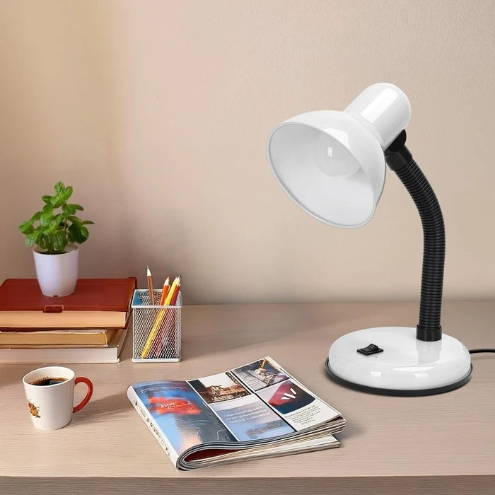 Flexi Desk White - Table Single-Light E27 White Bell Lamp (VenCore)