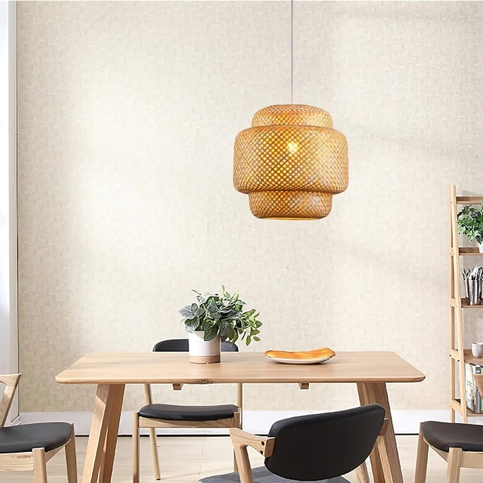 Bamboo Cloud - Κρεμαστό Μονόφωτο E27 Boho Μπαμπού Φυσικό Πλέγμα (Μ56 x Π56 x Υ54 cm)