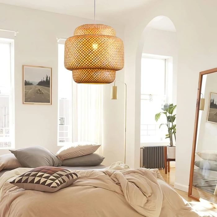 Bamboo Cloud - Κρεμαστό Μονόφωτο E27 Boho Μπαμπού Φυσικό Πλέγμα (Μ56 x Π56 x Υ54 cm)
