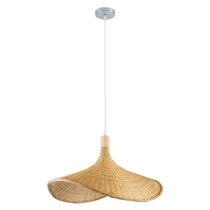 Summer Wave - Hanging Single-Light E27 Boho Bamboo Shade Natural Weave (VenCore 91710)