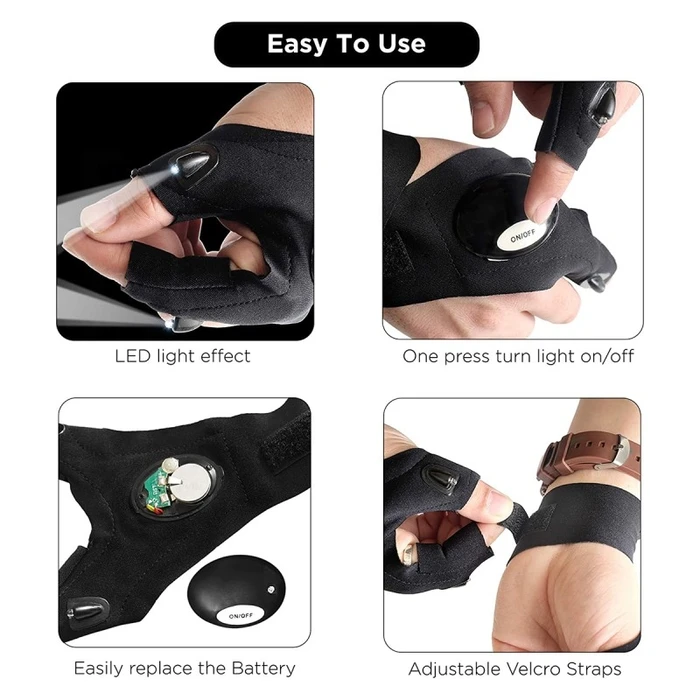 HandyLight Pro - Right Hand LED Work Glove Black Waterproof Cool White 6000K - VenCore