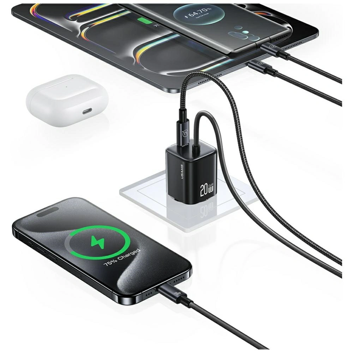 USAMS JC Series CC261 20W GaN Mini Fast Charger 2xUSB-C white