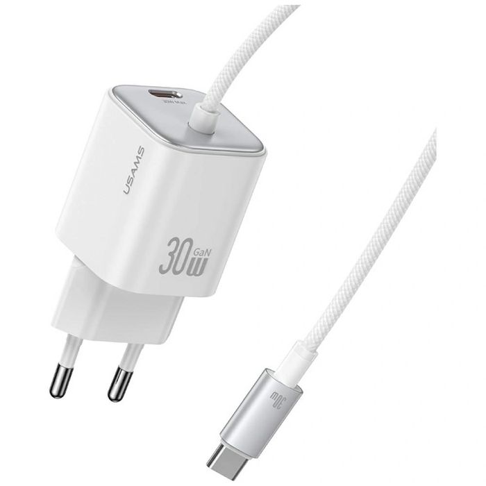 USAMS JC Series CC264 30W GaN Mini Fast Charge 2xUSB-C White Wall Charger