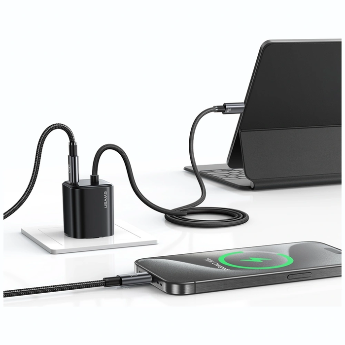 USAMS JC Series CC264 30W GaN Mini Fast Charge 2xUSB-C White Wall Charger
