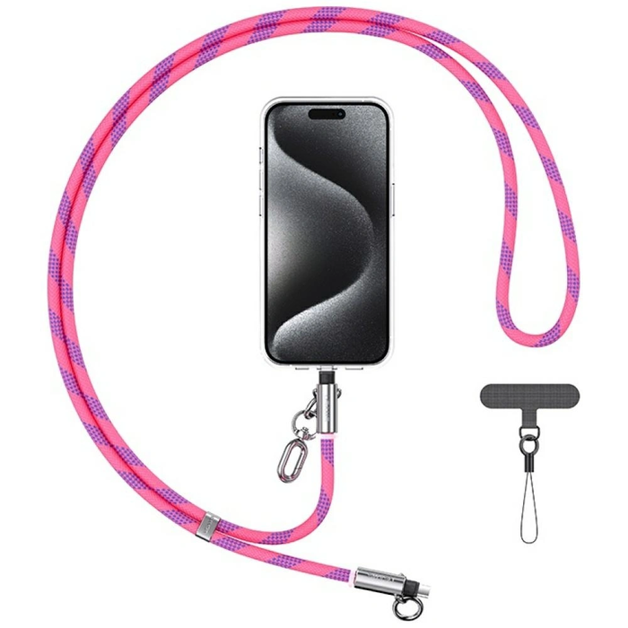 USAMS SJ746 Phone lanyard with USB-C / Lightning charging cable 30W 1.2m pink
