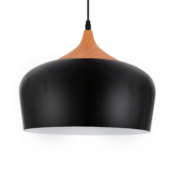Nordic Black Wood - Κρεμαστό Μονόφωτο E27 Μαύρο Μέταλλο-Ξύλο Καμπάνα M35 x Π35 x Υ27cm - VenCore