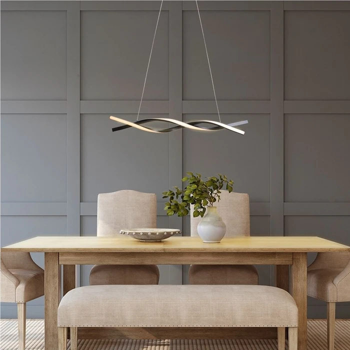 VenCore Duo Wave 6089-20004 - Modern 2-Light Pendant Ceiling LED 54W 90cm Black Aluminum with Adjustable CCT & Remote