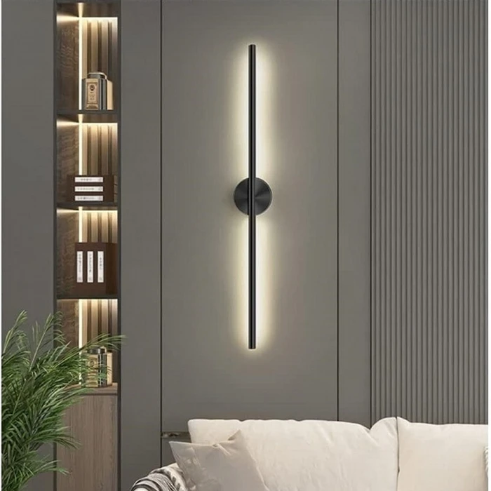 VenCore Linear Round 6093-20002 - Modern 2-Light 9W LED Wall Light 60cm with Adjustable CCT, Black Aluminum (CCT via On-Off Switch)