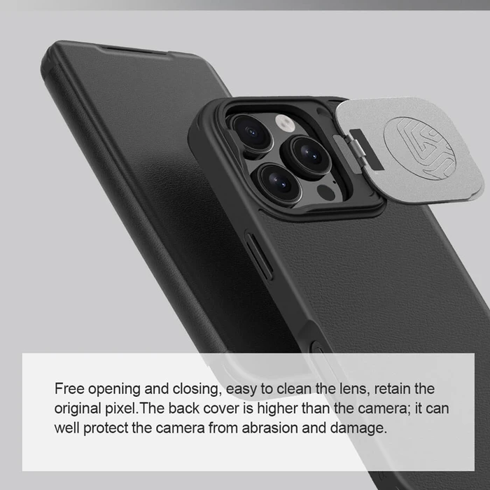 Θήκη Κινητού Nillkin Qin Prop Leather για iPhone 16 Pro, δερμάτινη, Μαύρη