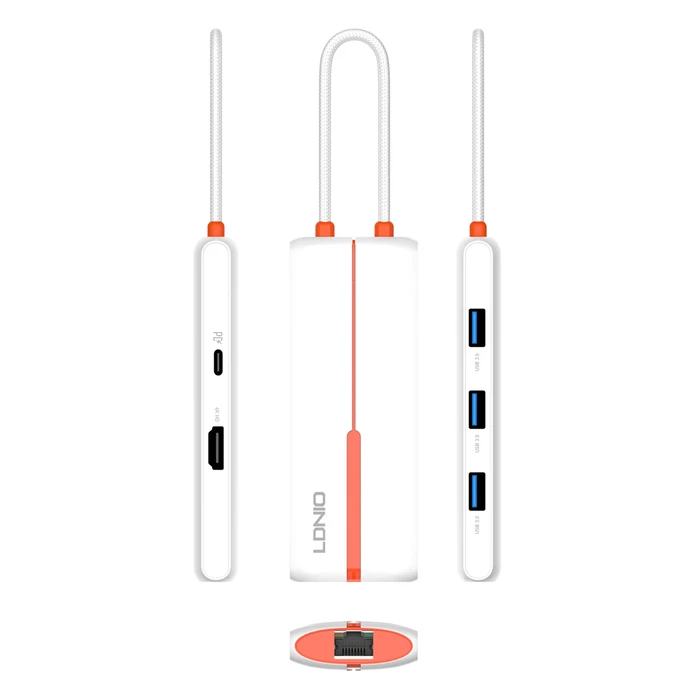 Docking Station Ldnio Ds-26H, 6 Θυρών, USB-C Σύνδεση, 4K, 100W Pd, Λευκό