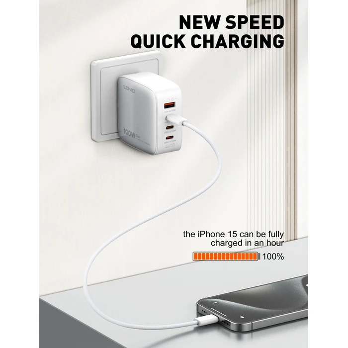 Ldnio Braided USB 2.0 Cable USB-C male - USB-C 65W Λευκό 2m
