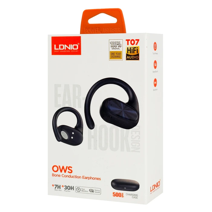 Ldnio T07 Bone Conduction Bluetooth Handsfree Ακουστικά με Θήκη Φόρτισης Μαύρα