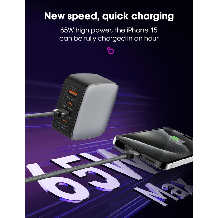 Ldnio USB 2.0 Cable USB-C male - USB-C 65W Γκρι 1m