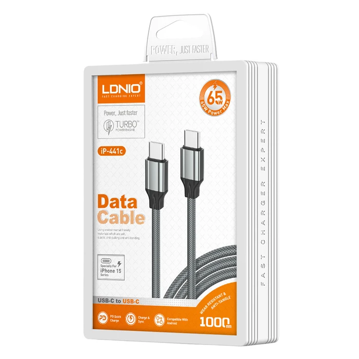 Ldnio USB 2.0 Cable USB-C male - USB-C 65W Γκρι 1m