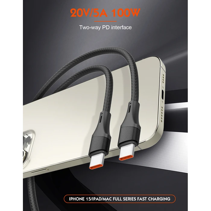 Ldnio Braided USB 2.0 Cable USB-C male - USB-C 100W Μαύρο 2m