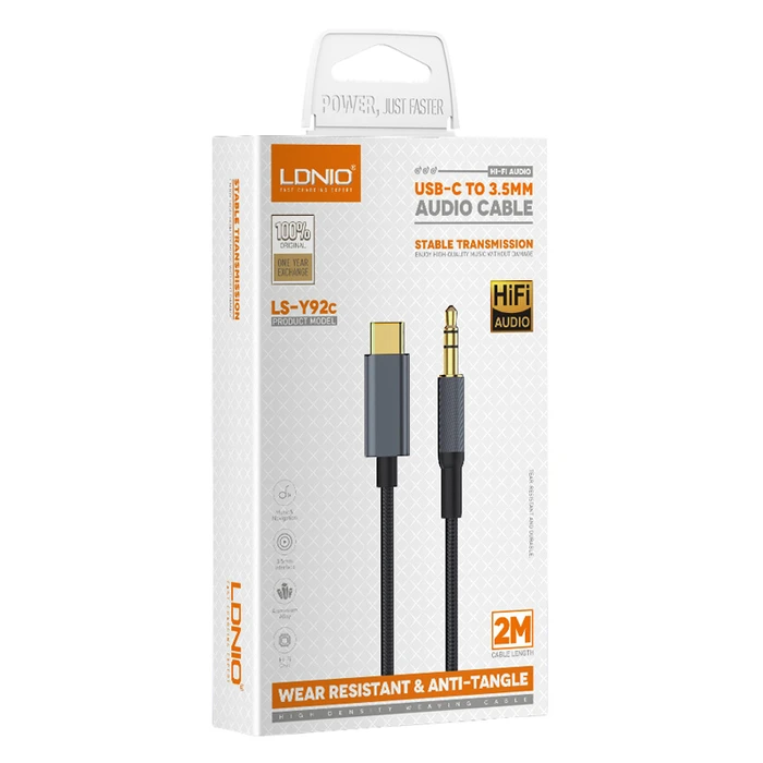 Ldnio Braided USB 2.0 Cable USB-C male - 3.5mm Μαύρο 2m
