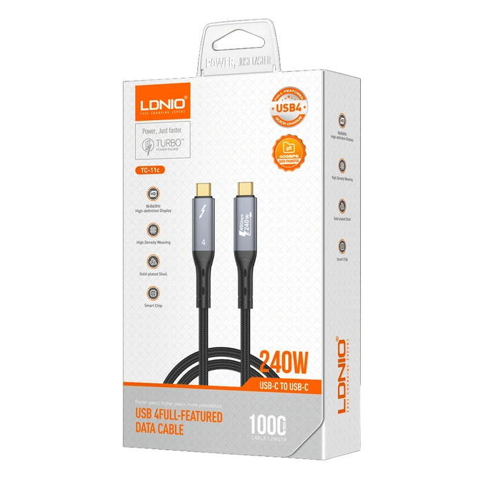 Ldnio Braided USB 2.0 Cable USB-C male - USB-C 240W Μαύρο 1m