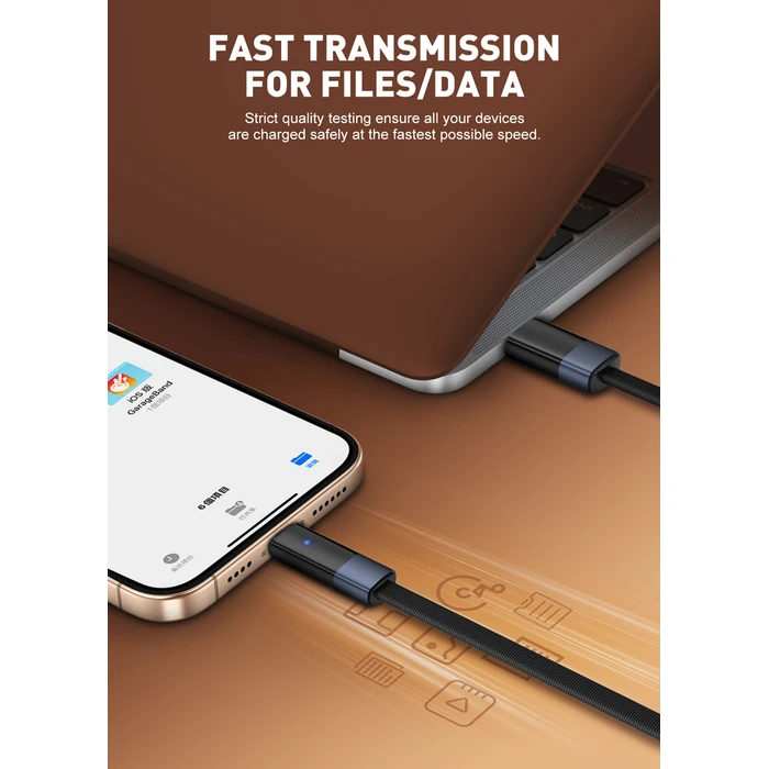 Ldnio Flat / LED / Braided USB 2.0 Cable USB-C male - USB-C 65W Μαύρο 2m