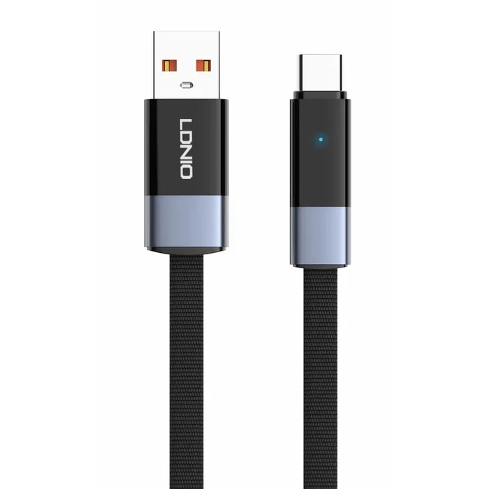 Ldnio Flat / LED / Braided USB 2.0 Cable USB-C male - USB-A 50W Μαύρο 2m