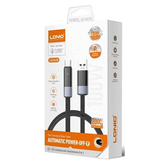 Ldnio καλώδιο USB-C σε USB LS242Q, flat, 100W, 480Mbps, 2m, μαύρο