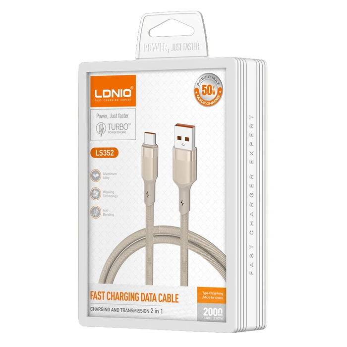 Ldnio Braided USB 2.0 Cable USB-C male - USB-A 50W Μπεζ 2m