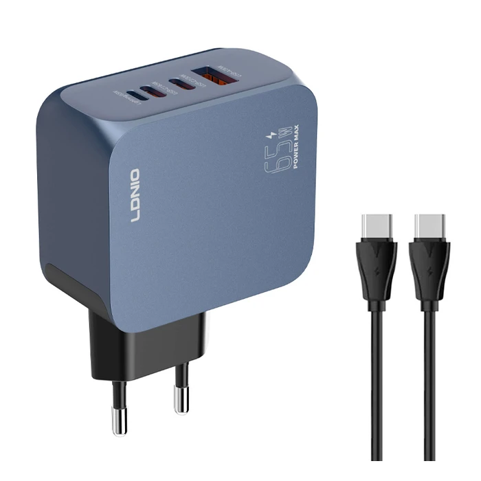 Ldnio Φορτιστής Χωρίς Καλώδιο GaN με Θύρα USB-A και 2 Θύρες USB-C 65W Power Delivery Μαύρος (Q7)