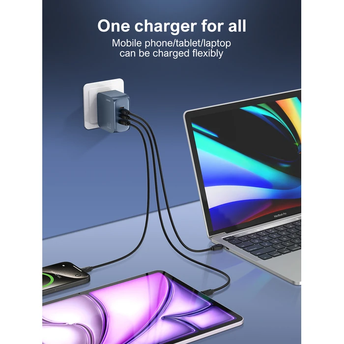 Ldnio Φορτιστής Χωρίς Καλώδιο GaN με Θύρα USB-A και 2 Θύρες USB-C 65W Power Delivery Μαύρος (Q7)