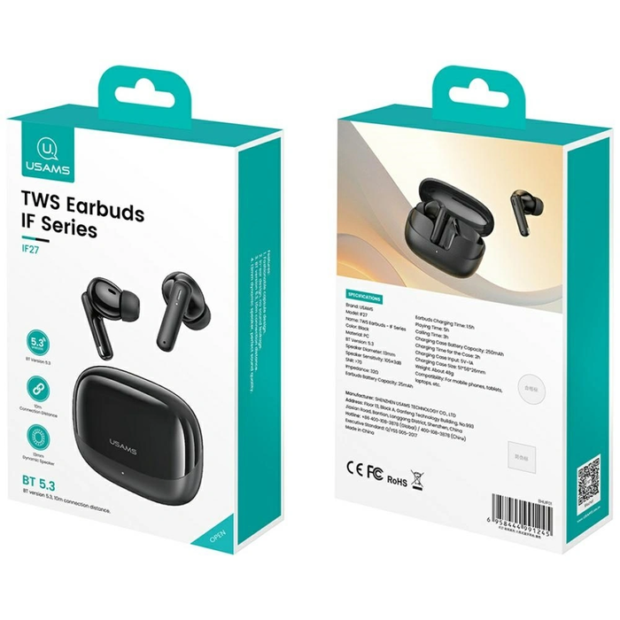 USAMS IF27 Wireless In-Ear Headphones Bluetooth 5.3 TWS Black